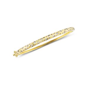 A gold colored metal bar with some white stones