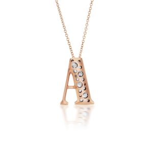 A letter necklace with diamonds in rose gold
