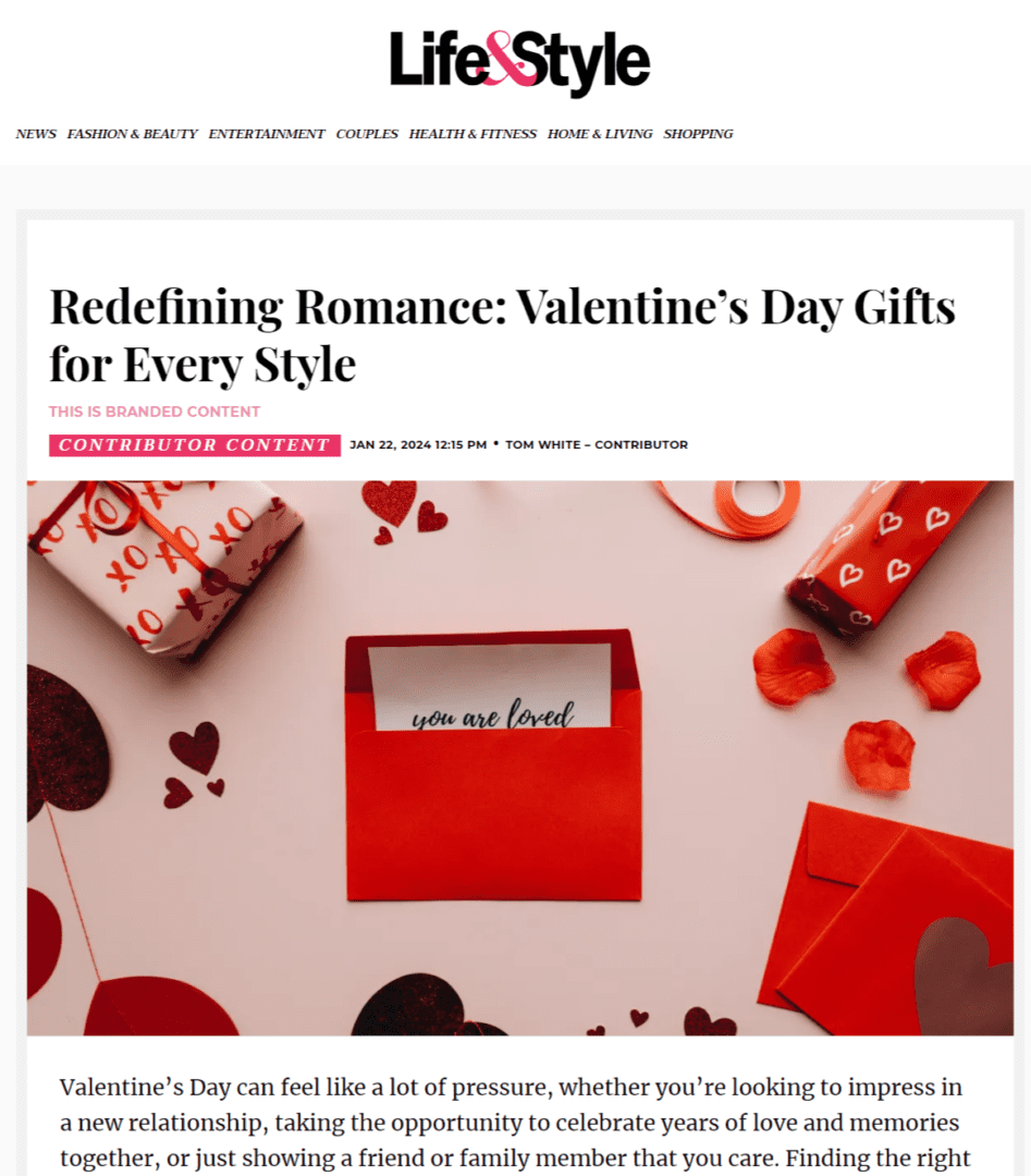 A picture of a red envelope with the words redefining romance : valentine 's day gifts for every style.