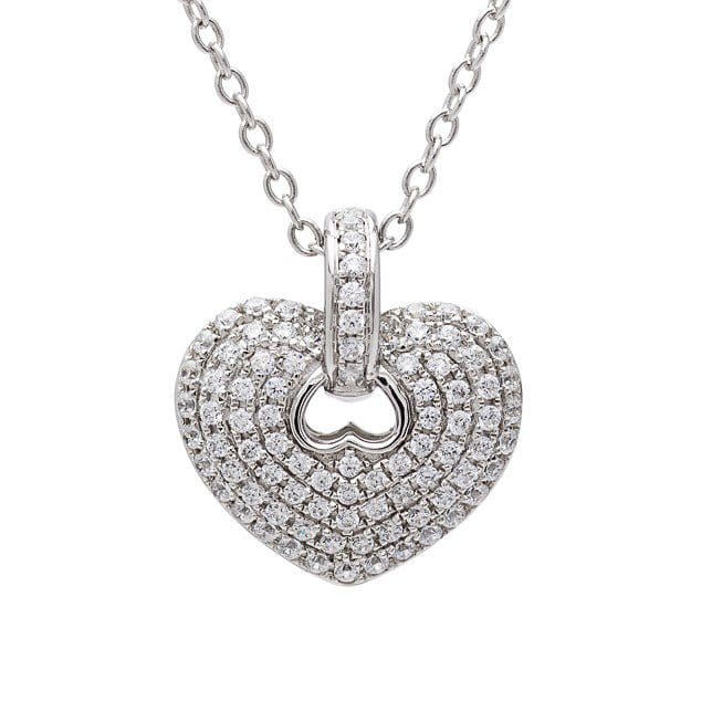 Silver chain with diamond heart pendant.