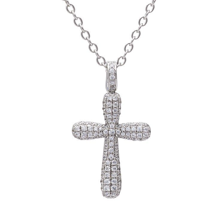 Silver chain with a diamond cross pendant.