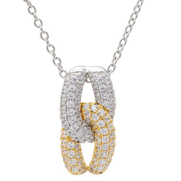 Silver and gold chain necklace with diamond pendant.