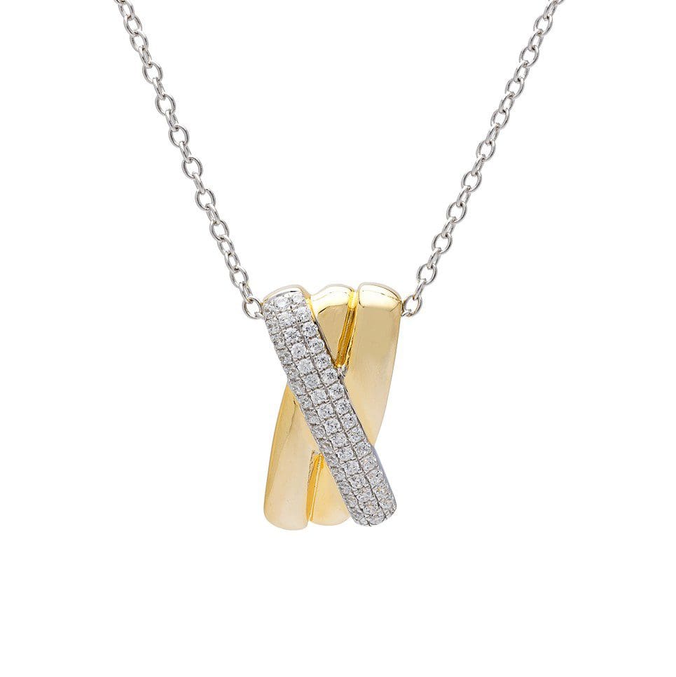 Diamond and gold necklace with a twist design.