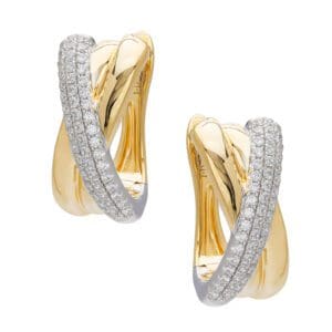 Gold hoop earrings with diamond accents.