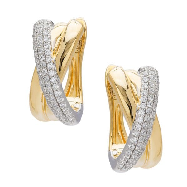 Gold hoop earrings with diamond accents.