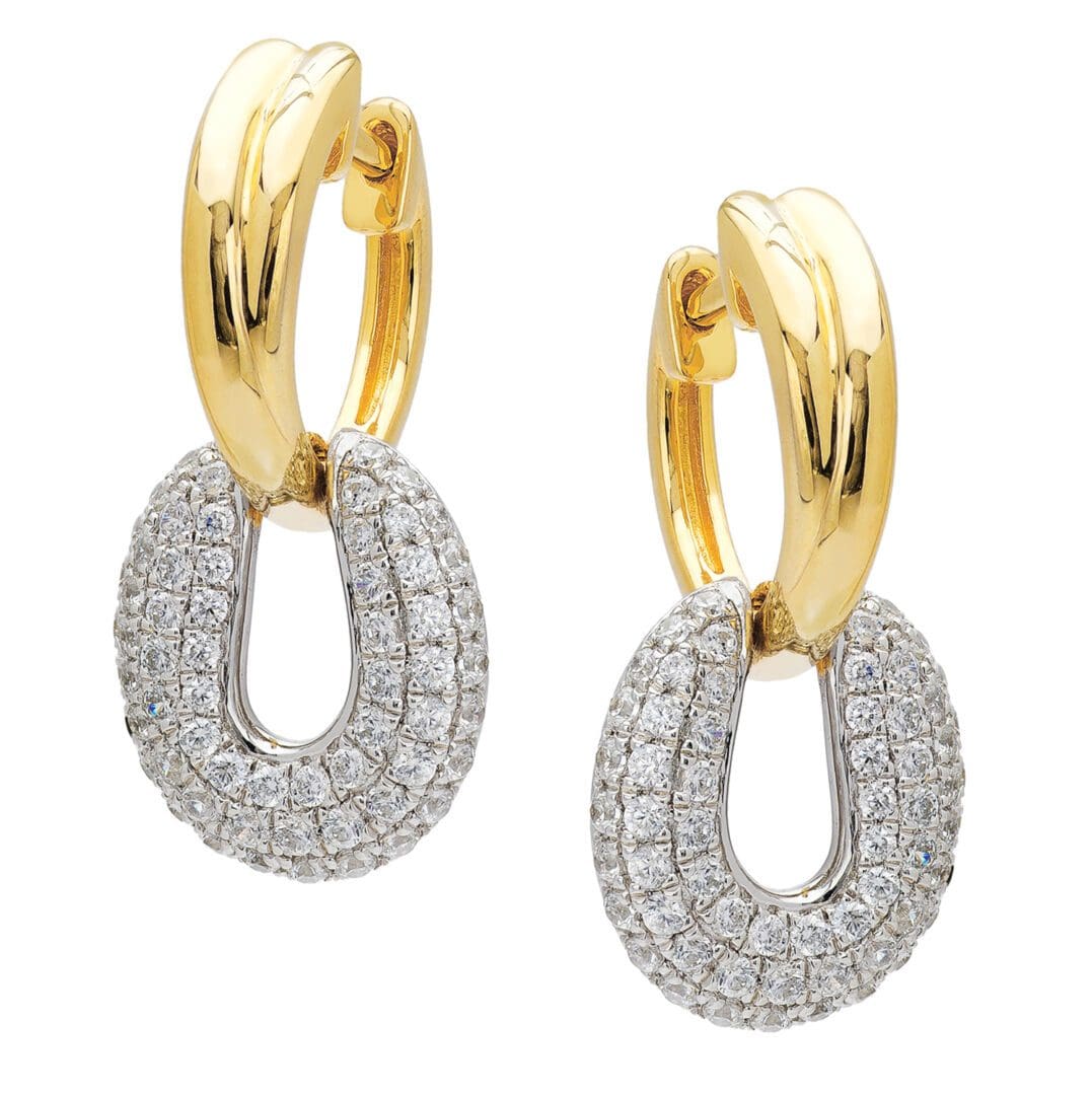 Gold hoop earrings with diamond accents.